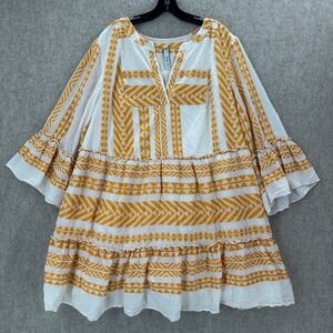 Belle Isle Torrid Mini Dress 2X Embroidered Geometric Tiered Ruffle Tunic